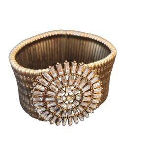 ViVl Goldtone Vintage Cuff Stretch Starburst Band Rhinestone Bracelet